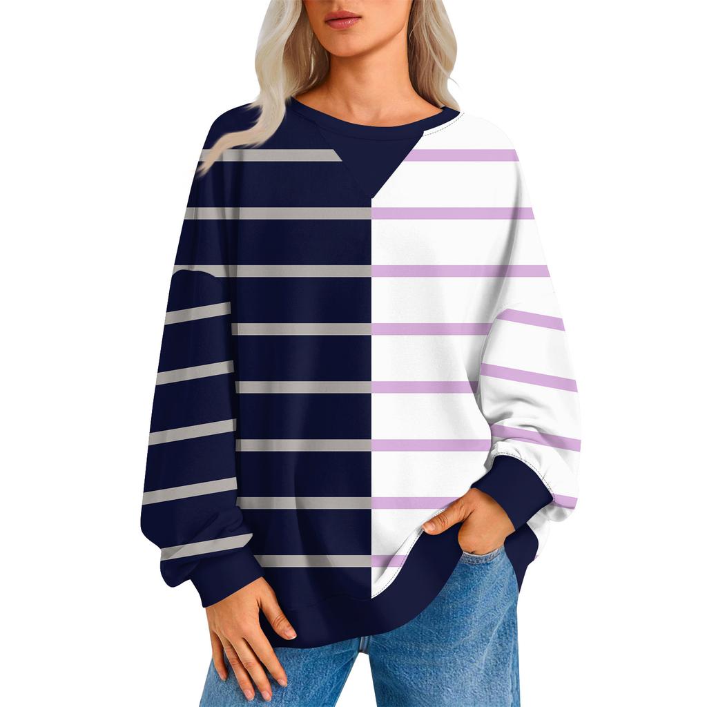 Женский повседневный полосатый пуловер, рубашка с длинным рукавом, толстовка большого размера