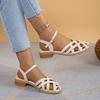 Fashion Baotou Mid-heel Sandals New Summer Round Head Shallow Cross Thin with Soft Sole Anti-slip Wear-resistant Square Heel Shoes