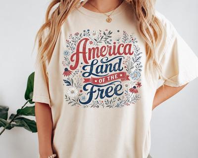 America Land Of The Free Shirt, USA 250 Anniversary Tee, Vintage Patriotic Floral Graphic, 1776 2026 Independence Day Top, American Freedom