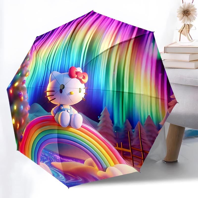 1pc Hello Kitty Bridge Automatic Opening/Closing Umbrella - Portable Folding Design, 8-Rib Iron Frame Outdoor Umbrella, Festive Gift for Fans, Travele