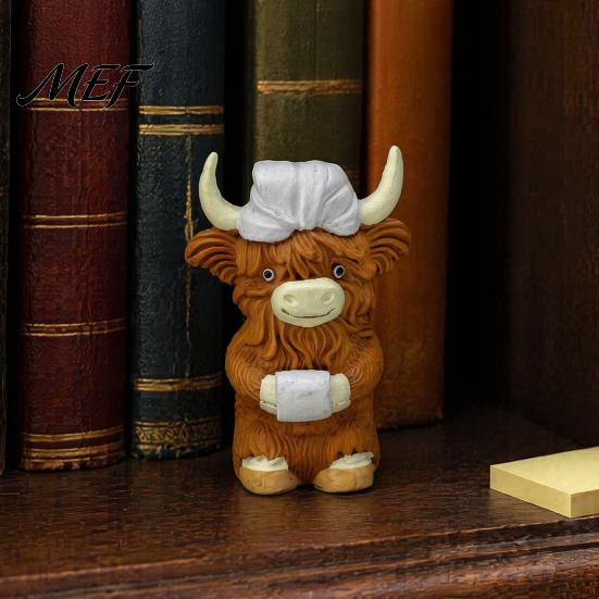 Healing Home Decor Pieces Highland Cow Resin Figurine, Cute Bath Cap Statue, Small Animal Sculpture for Table Desk Shelf Vanity Bathroom, Unique Gift
