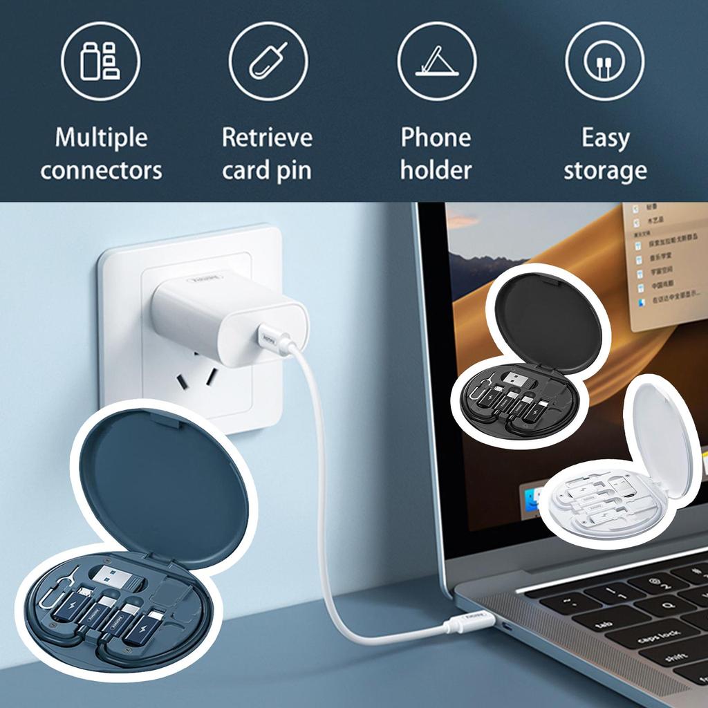 Многофункциональный комплект кабелей для передачи данных типа C, 60 Вт, для быстрой зарядки зарядных устройств для iPhone, коробка для хранения карт, дорожная коробка, держатель для телефона