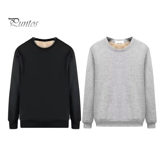Winter Men Sweatshirt Thickened Plush Keep Warm O Neck Long Sleeves Elastic Cuff Plus Size Solid Color Bottoming Top Daily Wear Clothes