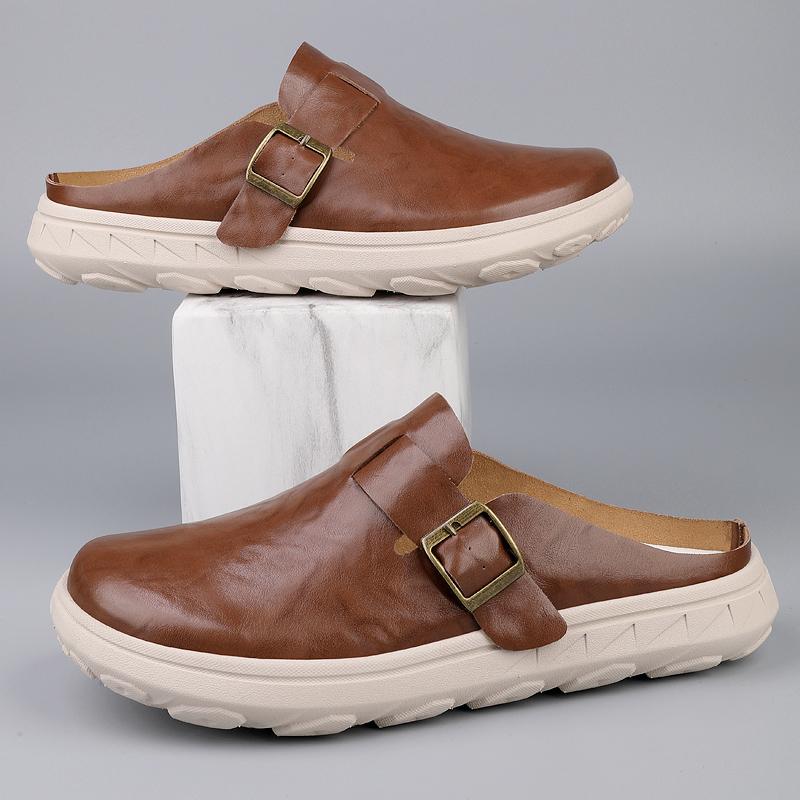 Модная повседневная кожаная мужская летняя обувь Мюли Модные шлепанцы Пляжная обувь Верхняя одежда Сандалии Стильные Трендовые Противоскользящие Мужские Полушлепанцы