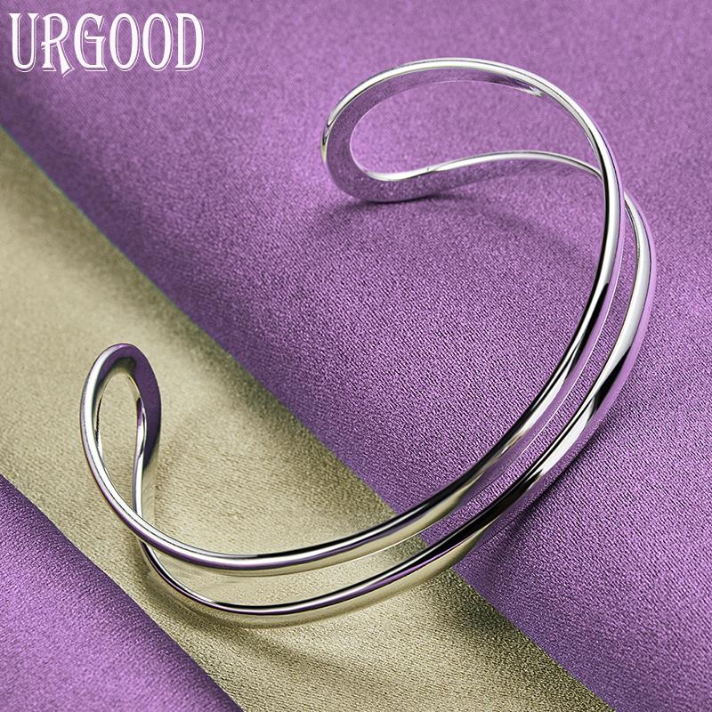 Браслет из стерлингового серебра 925 пробы с гладкой двойной линией, модные ювелирные изделия