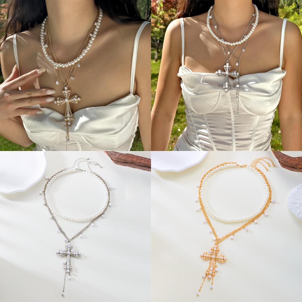 Барочное ожерелье с крестом и жемчугом для любителей винтажных украшений