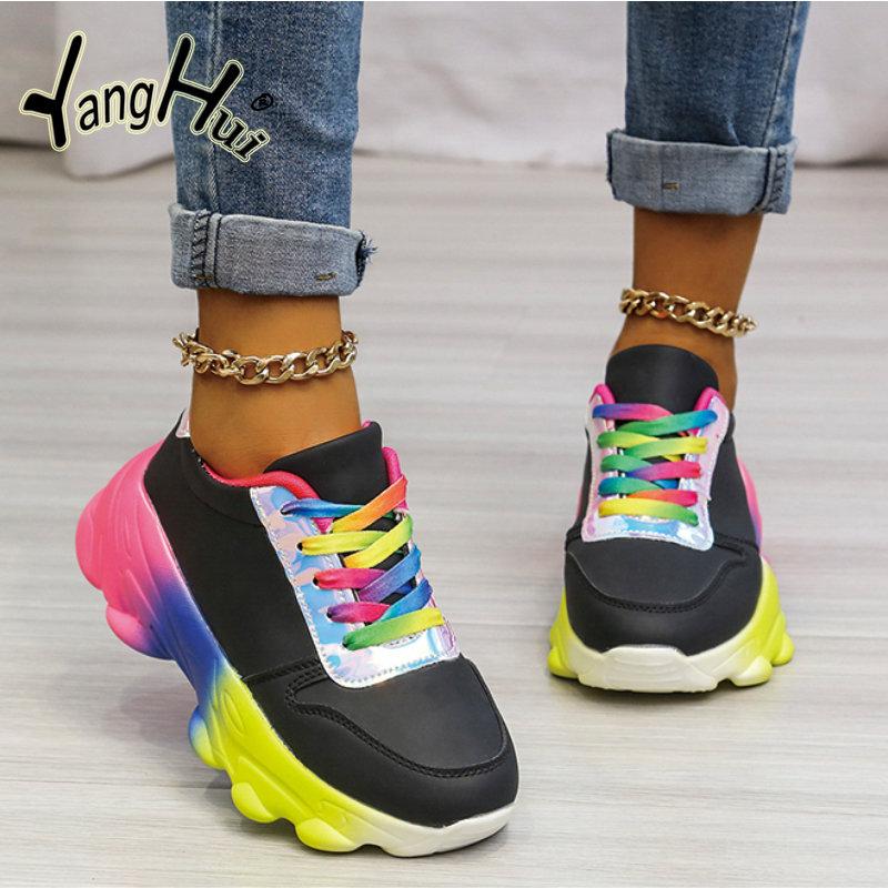 Женские кроссовки из вулканизированной кожи, разноцветные, спортивные, повседневные, удобные, кроссовки на платформе для бега, износостойкие, 2024 Zapatos De Mujer