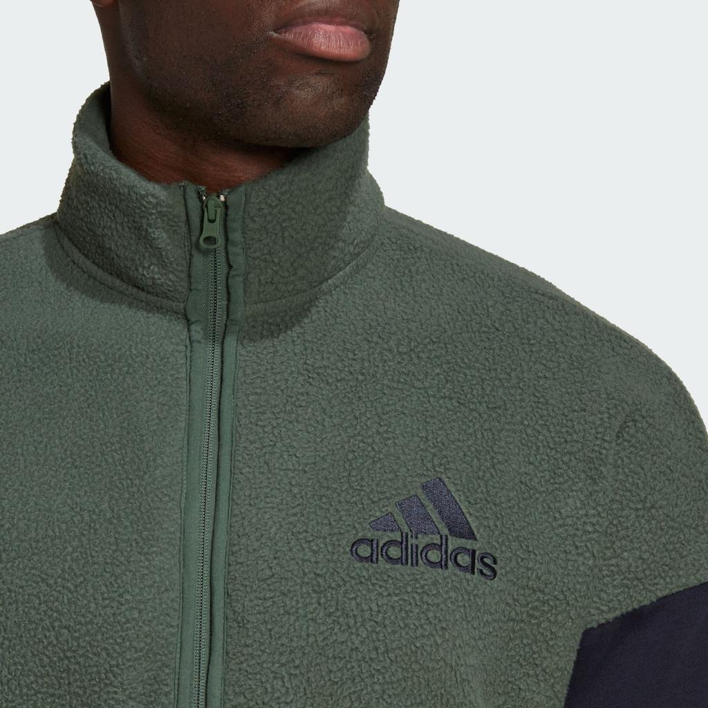 Adidas Удобная теплая спортивная куртка из флиса с цветными блоками и логотипом бренда, мужские куртки, окисленные зеленые чернила HK4603