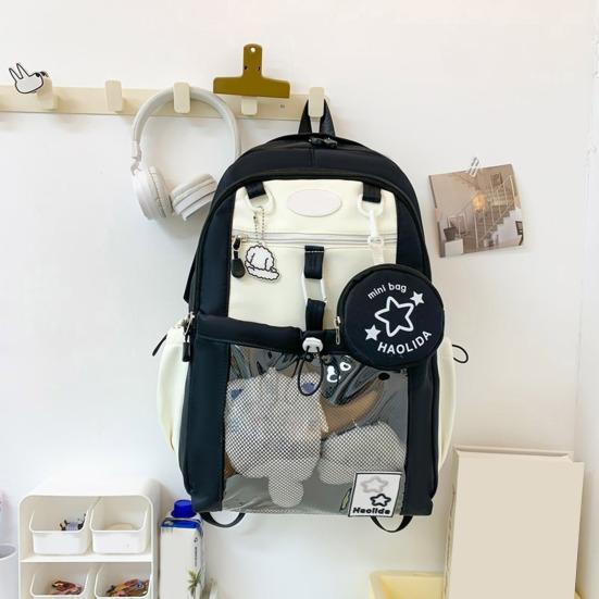 Рюкзак для ноутбука для девочек Водонепроницаемый рюкзак с прозрачным передним карманом Рюкзак большой вместимости с мягкими лямками для школы, улицы, путешествий