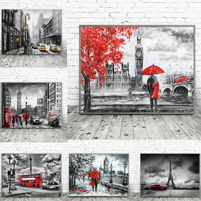 Парижские пары, гуляющие по пейзажу, холст, живопись, современный город, абстракция, Эйфелева башня, акварель, граффити, постер, настенный декор для дома