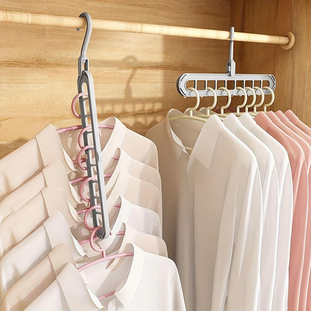 1pc Heavy-Duty Foldable 9-Hole Plastic Hangers - Space-Saving, Closet Organization, Room, Wardrobe, Home, and Dormitory Storage Solution