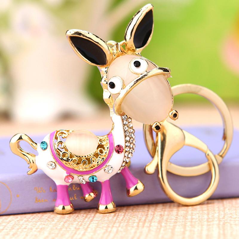 Creative Rhinestone Donkey Car Keychain Metal Keyring Unique Gift Idea For Friends