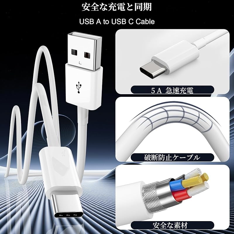 USB Type C Cable USB-C & USB-A 5 A Cable [QC3.0 Compatible Fast Charging] Type C Charging Cable iPhone16/iPhone 15 Pro MAX, iPad Pro,Samsung Galaxy