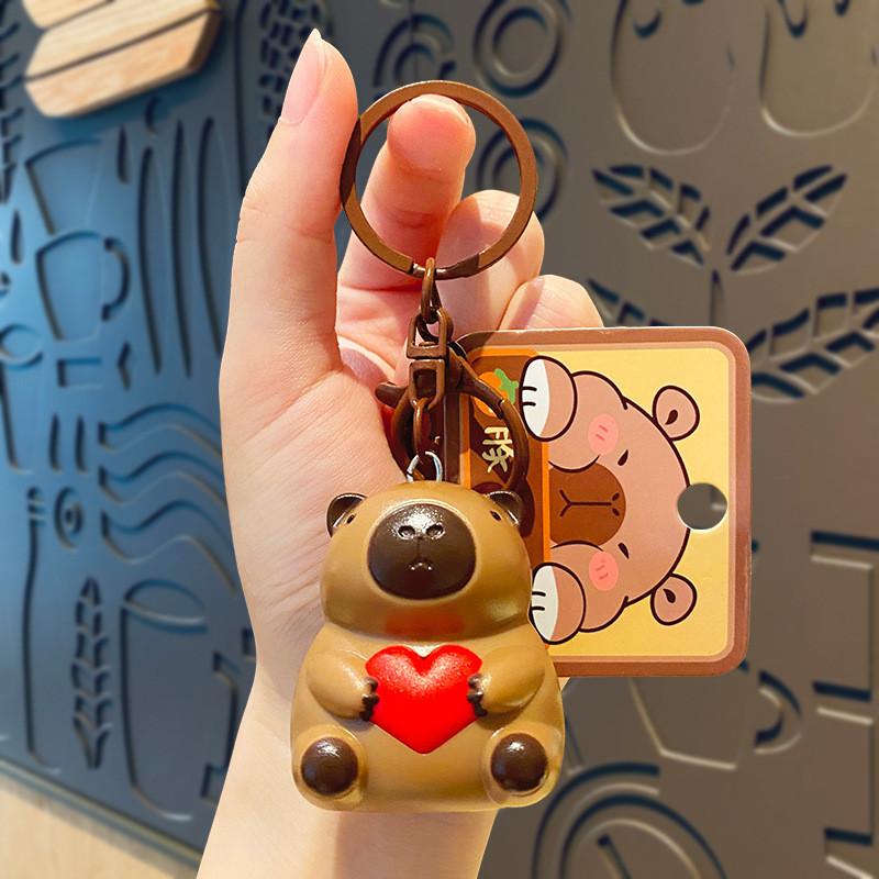 Unique Light Up Sound Heart Capybara Keychain Silicone Material For Parties And Celebrations