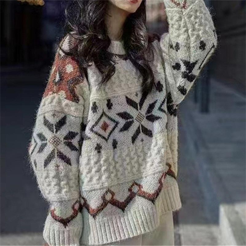 Autumn and Winter Retro Korean Loose Casual Knitted Pullover Sweater Women's Top Jacket