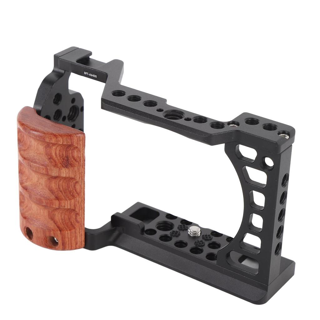 Camera Cage with Wood Handle 14 Inch 38 Inch Threaded Hole Cold Shoe Aluminum Alloy Camera Cage