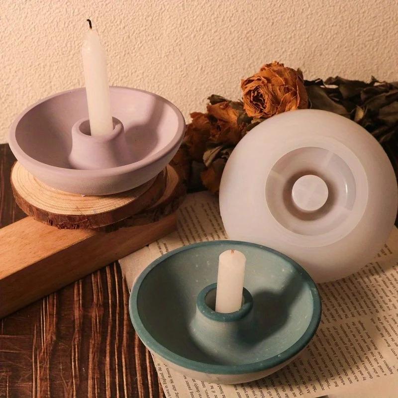 Circular Candle Base Silicone Mold DIY Concrete Candle Holder Mold Gypsum Cement Candle Holder Silicone Resin Mold Home Supplies