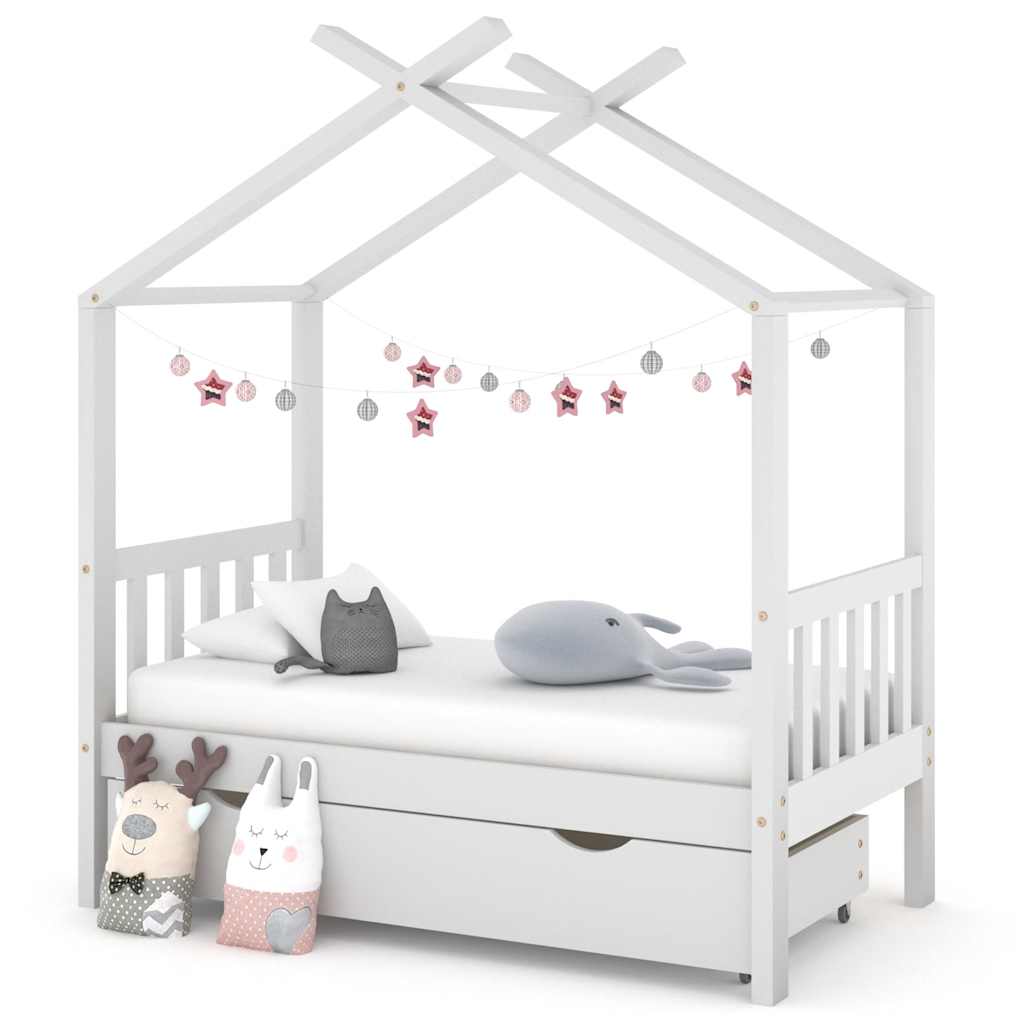 Kids Bed with Drawer White Solid Pine Wood 70 x 140 cm