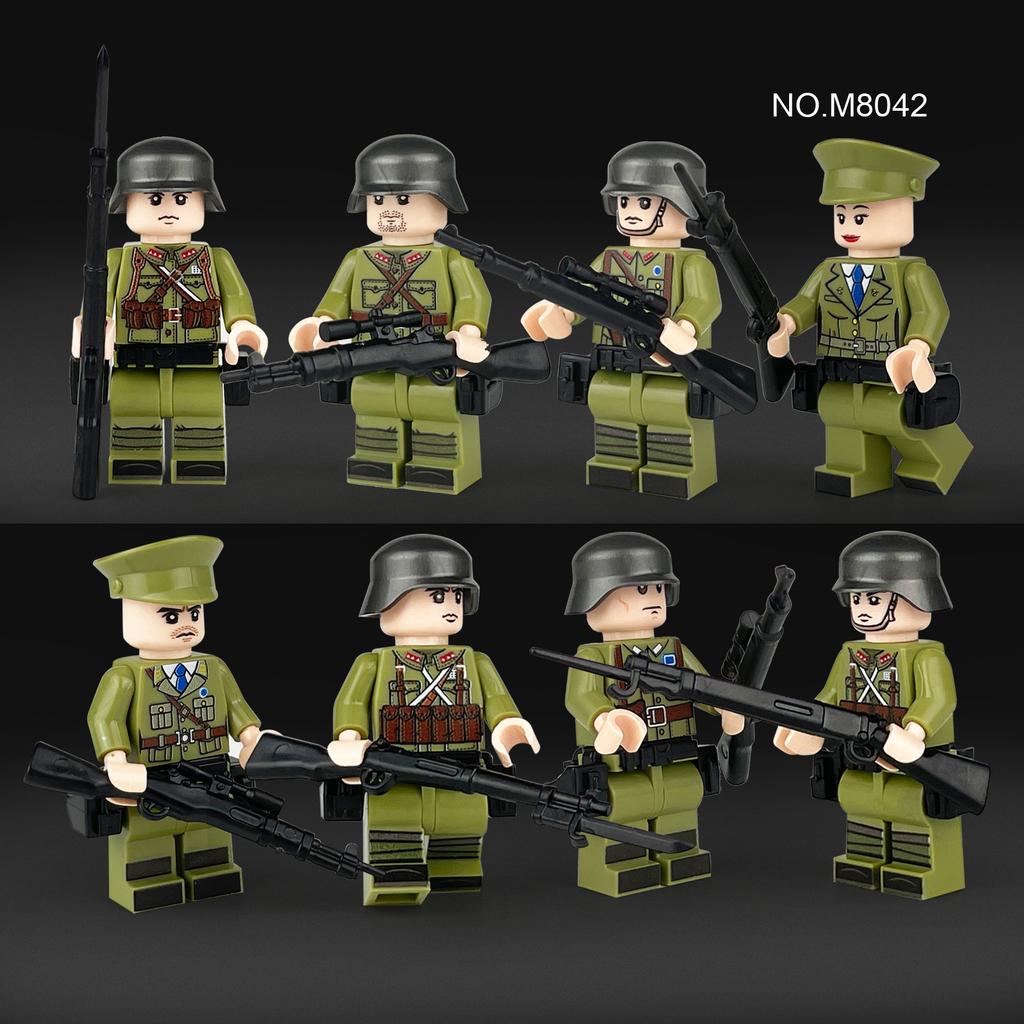 M8042 8 офицеров и солдат, конструктор, минифигурки с частями оружия, пистолет-пулемет, военный игрушечный набор для мальчиков