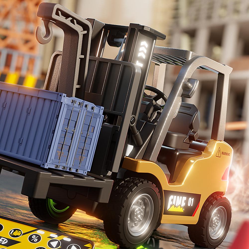 1/64 Alloy Forklift Truck Remote Controll Liftable Engineering Vehicle Tabletop Model Toys Collection Gift For Boys