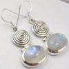 Винтажные Посеребренные Геометрические Спиральные Серьги-Подвески с Лунным Камнем для Женщин Элегантные Повседневные Универсальные Украшения Аксессуары Подарки