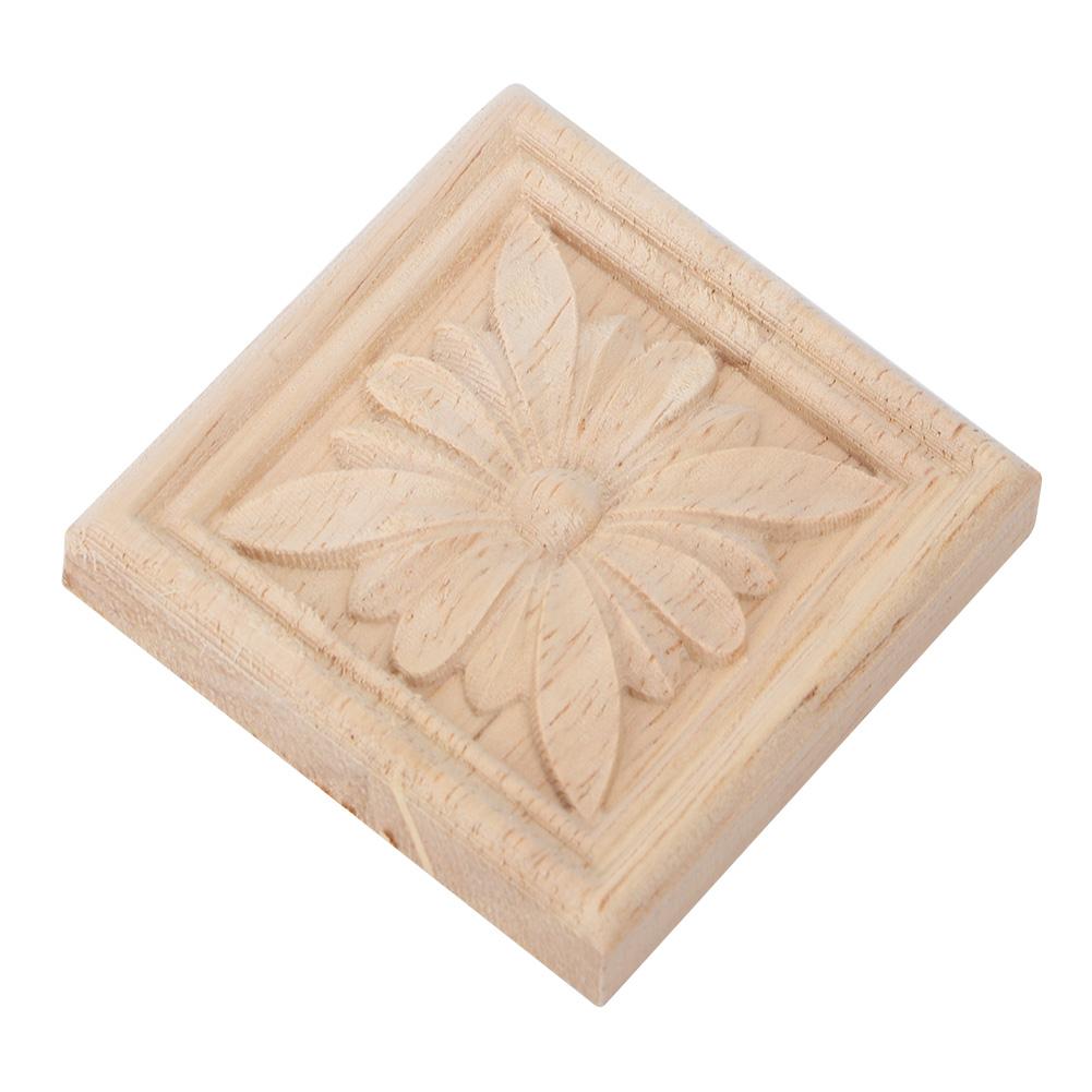 4Pcs Carving Checkered Applique Unpainted Decal for Furniture Decoration (D)