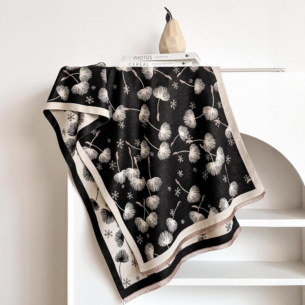 Winter Warm Cashmere Feather Scarf for Women Luxury Jacquard Pashmina Shawl Wrap Neckerchief Female Design Echarpe Bufanda