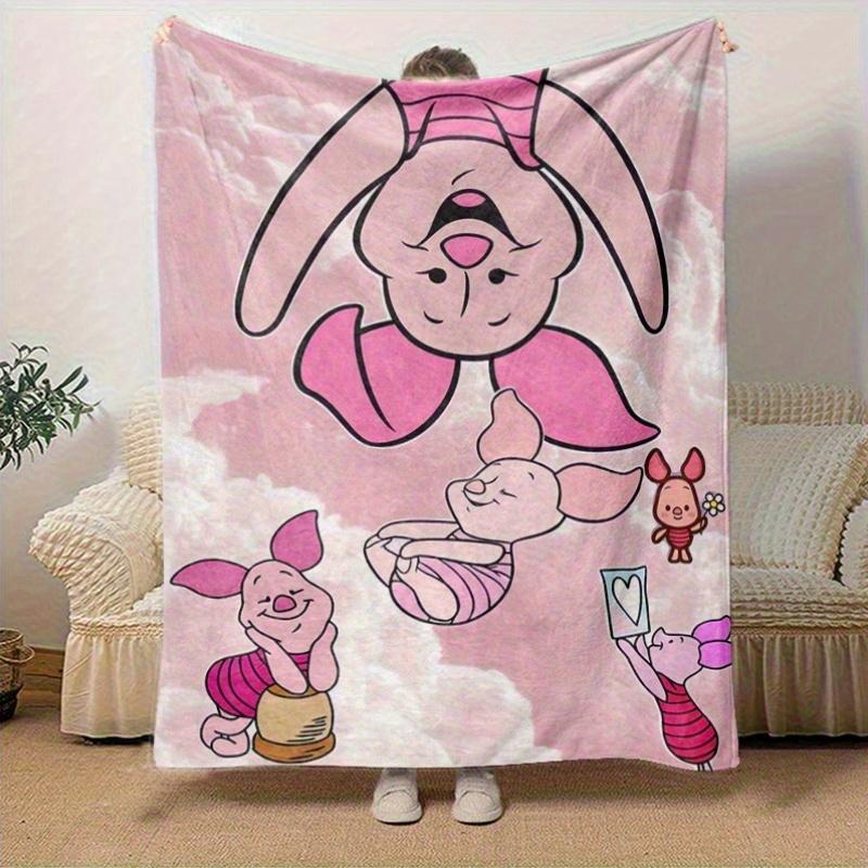 1pc Pink Piglet & Friends Cloudy Sky Throw Blanket Perfect for Home Decor, Couch Cover, Outdoor Use, Gifts, Soft Blanket for Bed, Living Room, Travel