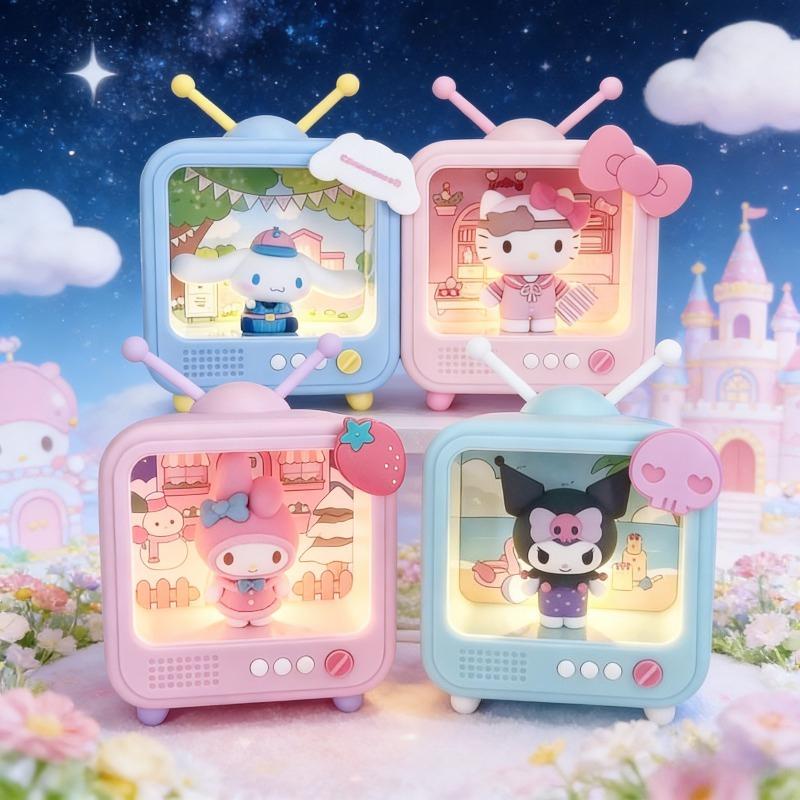 Kawaii Sanrio Character Tv Channel Series Luminous Night Light Toys Anime Kuromi Cinnamoroll Girls Desktop Ornaments