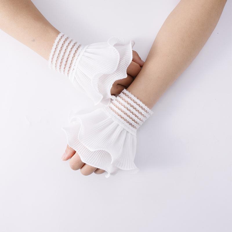Double Layered Flared Ruffled Wrist Sleeves Fake Cuffs Ornaments Black White Detachable False Sleeves For Shirt Sweater