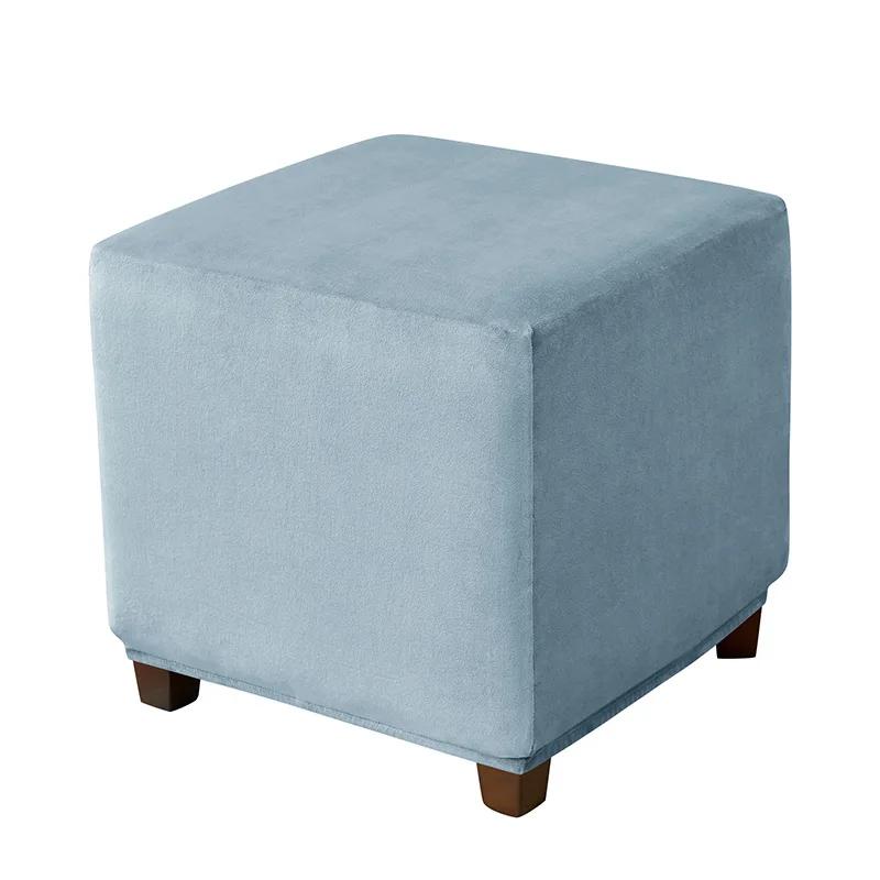Elastic Square Ottoman Cover Stretch Velvet Footstool Covers Living Room Bedroom Footrest Stool Covers Furniture Protector