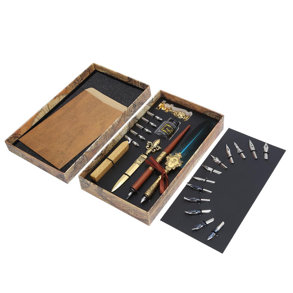 Feather Pen Set Calligraphy Writing Drawing Quill Dip Kit Vintage Art Craft CollectionSP248011R