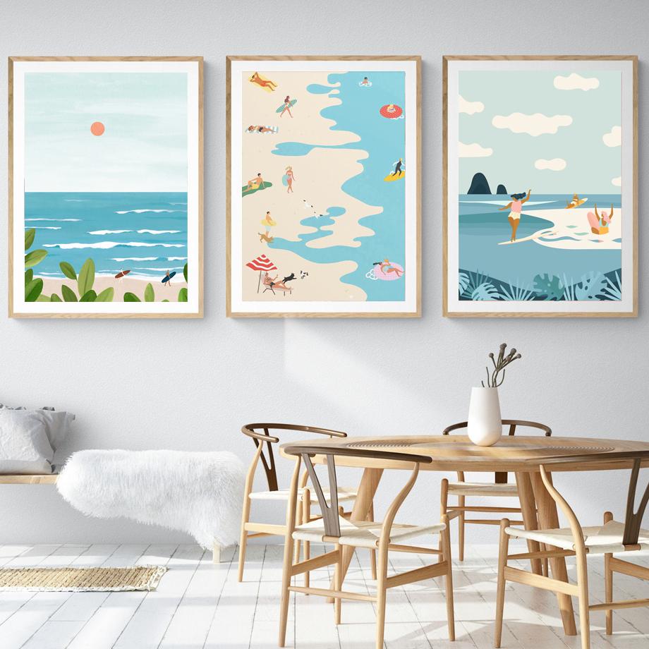 Beach Sea Waves Swimming Pool Flower Minimalist Posters And Prints Canvas Painting Wall Art Pictures For Living Room Decor