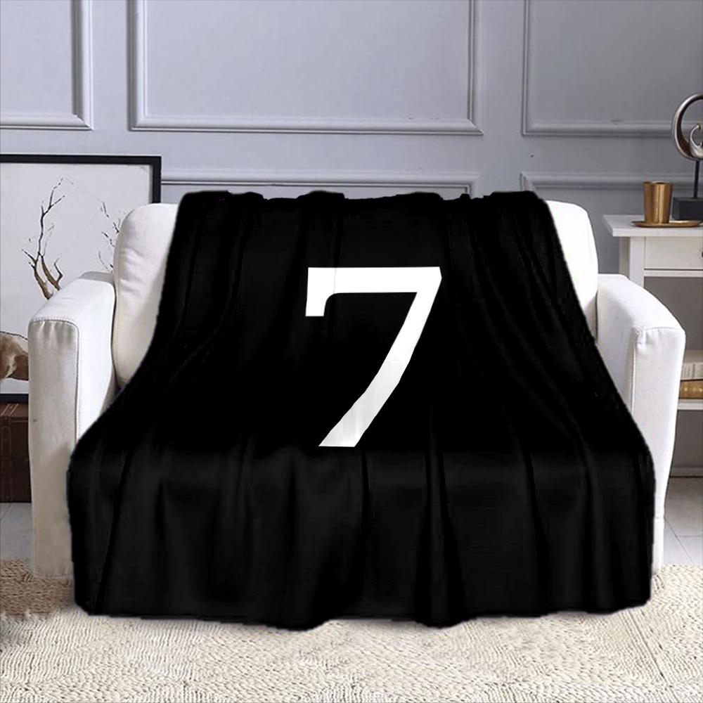 White Number 7 on Black Background Patterned flannel blanket perfect for the bedroom living room, sofa, or a little nap