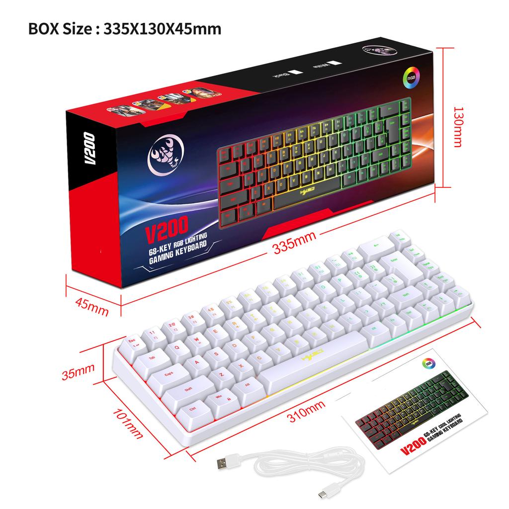 Механическая клавиатура MK61 USB Gaming с красным переключателем и RGB-подсветкой, с возможностью горячей замены, 61 клавиша, проводная, съемный кабель