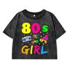 80 S Girl Colorfulprinting Female Washed Short Tshirt Breathable Summer T Shirt Midriff-Baring Distress Tops