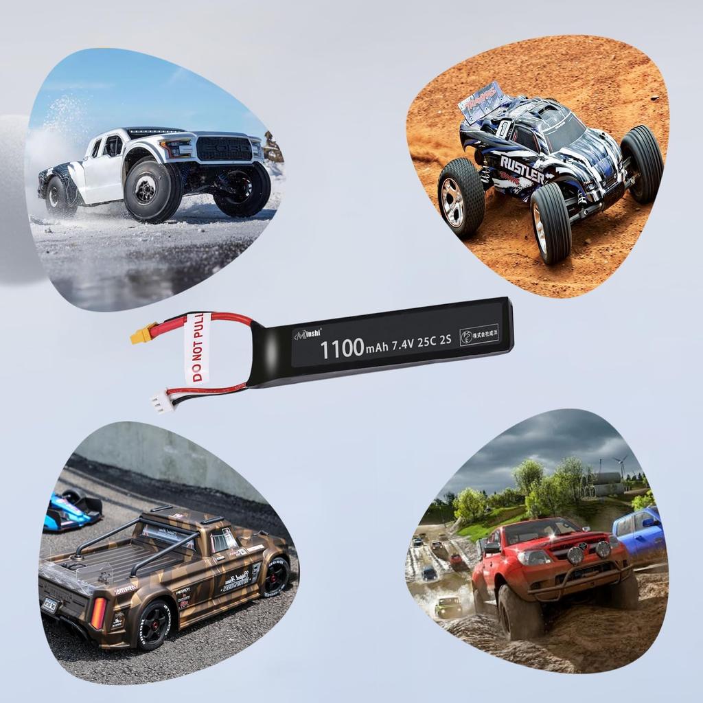 MINSHI Celeb 7.4V 1100mAh 2S 25C Lipo Battery with XT30 Plug for RC Cars, RC Trucks, RC Helicopters, FPV Drones, etc., 1052011mm, 2025CKK