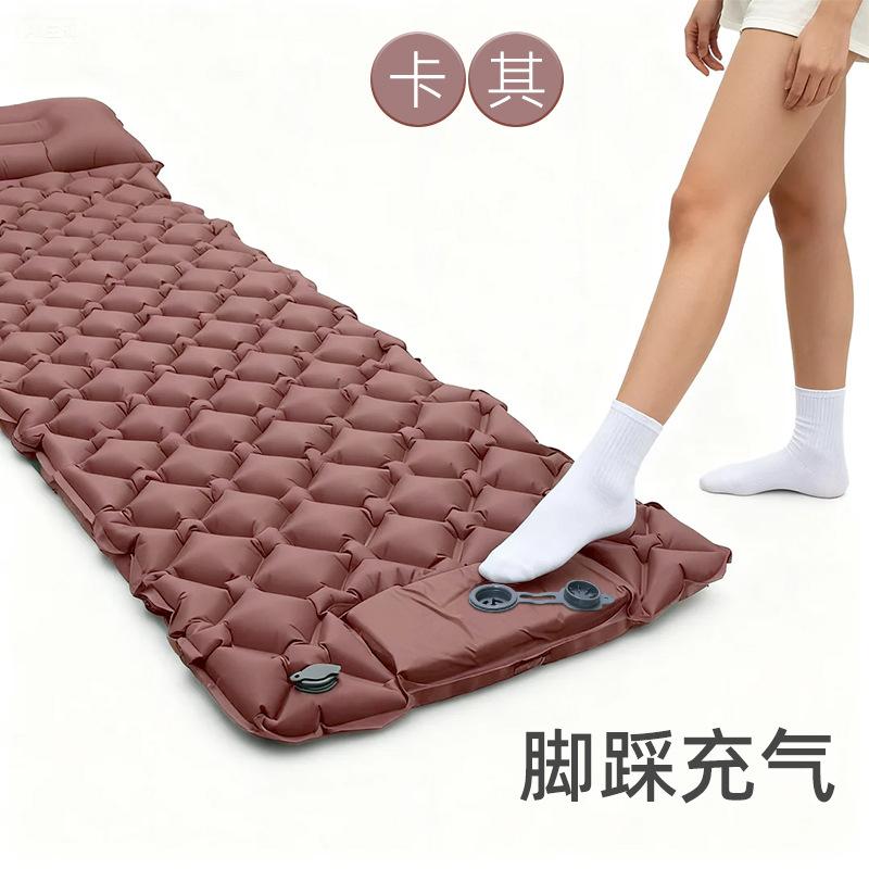 Outdoor Camping Sleeping Pad Inflatable Mattress Travel Mat Folding Bed with Pillows Ultralight Air Mat Built-in Inflator Pump