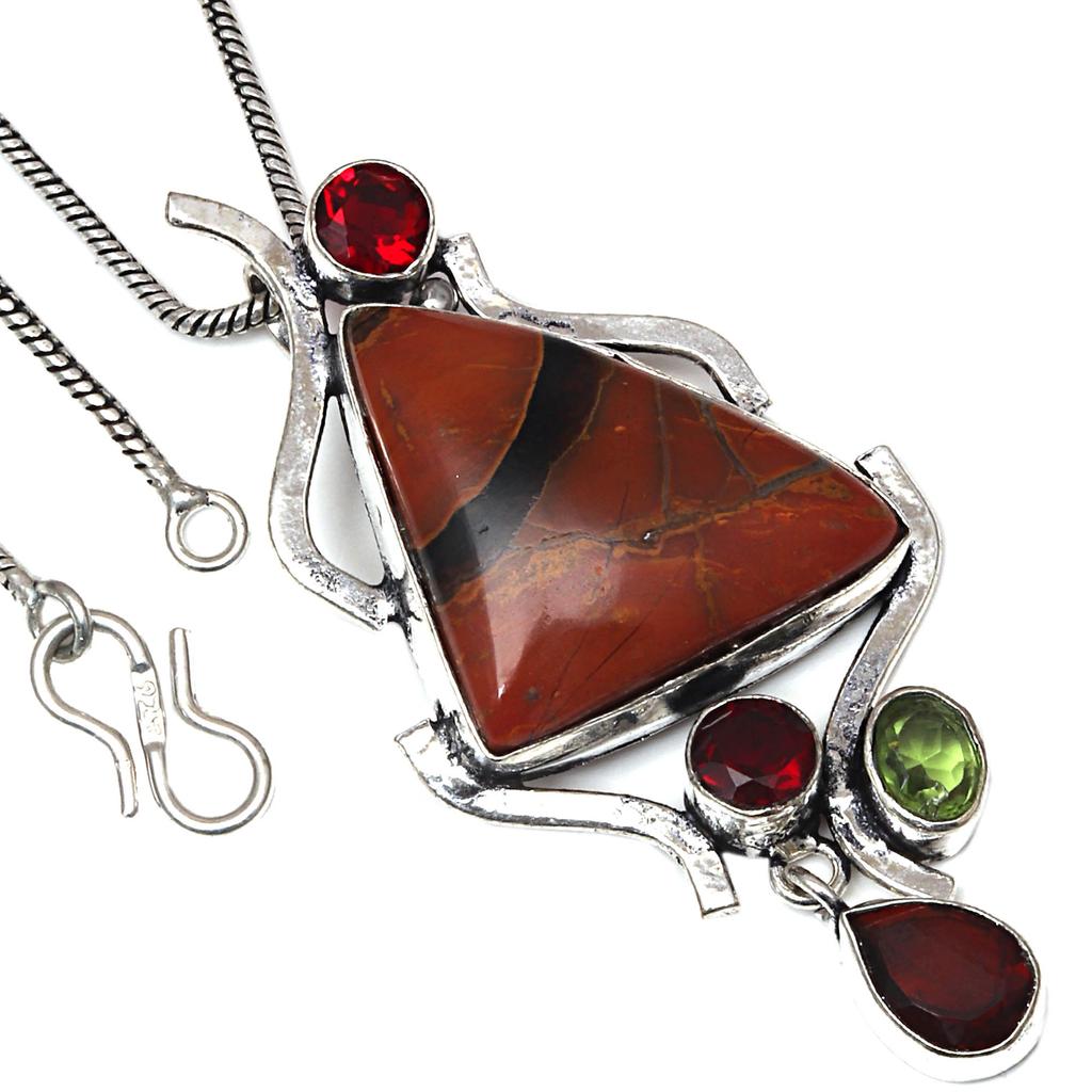 Pendant Designer Jasper GarnetGemstone Valentine'Day Silver Jewelry 2.25"