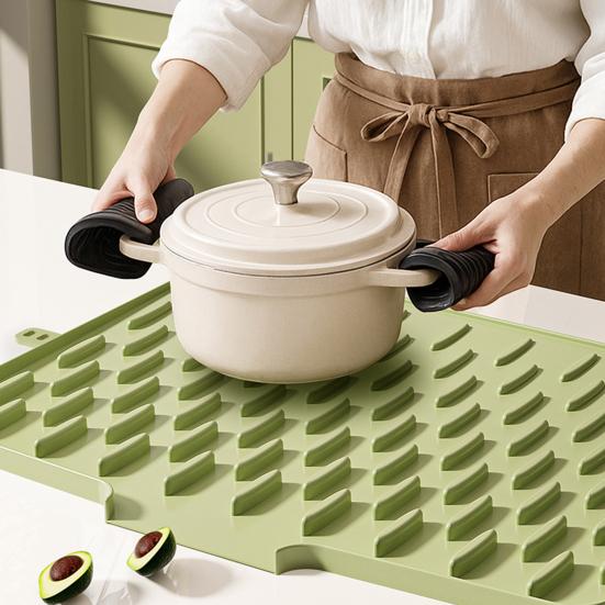 Коврик для сушки посуды Термостойкий силиконовый кухонный коврик для сушки Нескользящий коврик для кухонной столешницы Предотвращает скопление воды для горячих кастрюль сковородок Приготовление еды