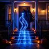 Decorative Horror Statues Halloween Grim Reaper Garden Stake Light, Battery Powered Outdoor Spooky Waterfall Glow Lawn Decor Pathway Lamp with Lantern