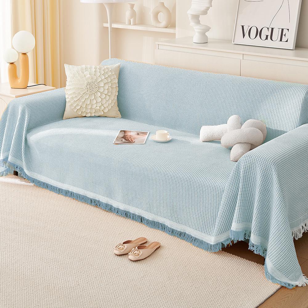 Ins Минималистичная Мягкая Хлопковая Пряжа Т-образный Диванный Плед Цельный Диванный Коврик Машинная Стирка Всесезонный Полное Покрытие Универсальный Чехол для Дивана Многофункциональный