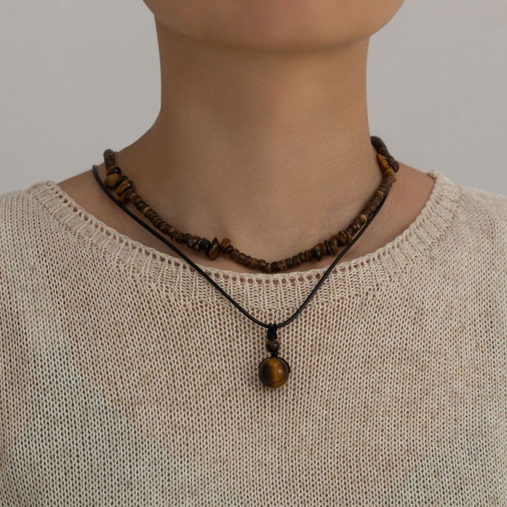 Pine Stone Double Layer Necklace Pendant Sweater Chain Fashion Necklaces for Men Men