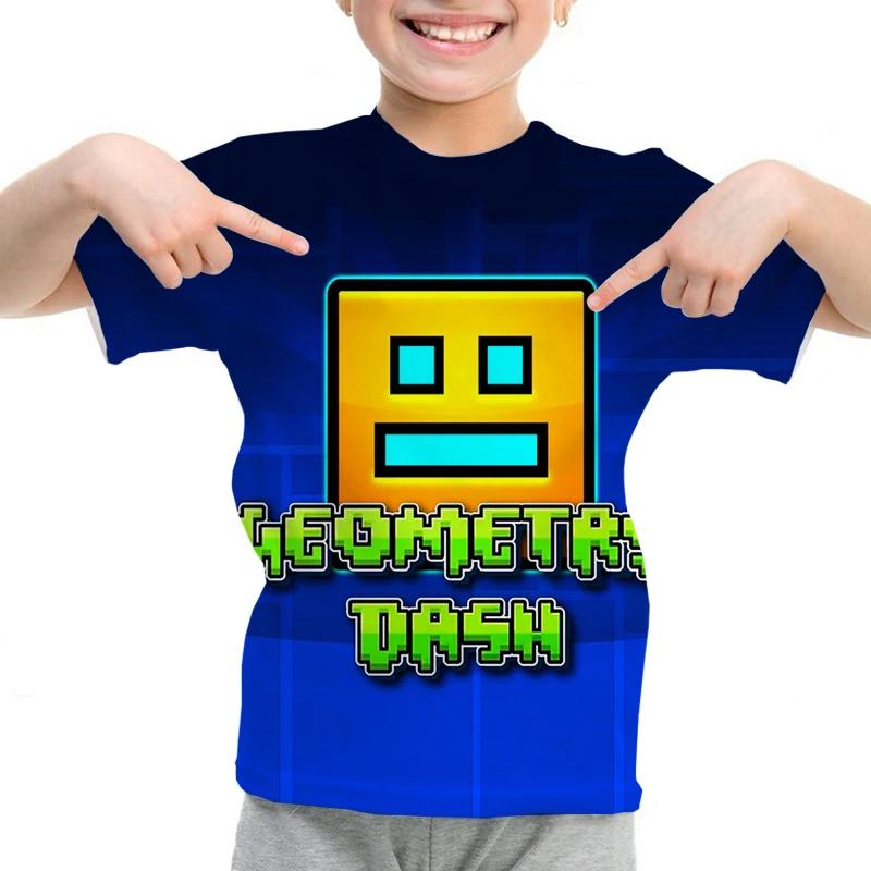 Футболка Game Angry Geometry Dash для мальчиков и девочек с мультяшным принтом 3D, детская летняя повседневная футболка с коротким рукавом, детская одежда
