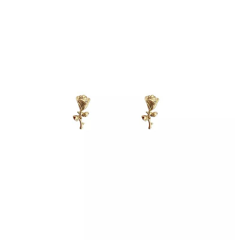925 Sterling Silver Simple Rose Flower Earrings Women Exquisite Sweet Wedding Party 14k Real Gold Plating Jewelry Gift