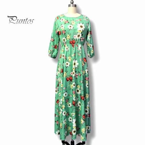 Летнее женское платье с цветочным принтом трапециевидной формы со свободным подолом в винтажном стиле с высокой талией во французском стиле с рукавами три четверти плиссированным круглым вырезом для выпускного коктейля, банкета