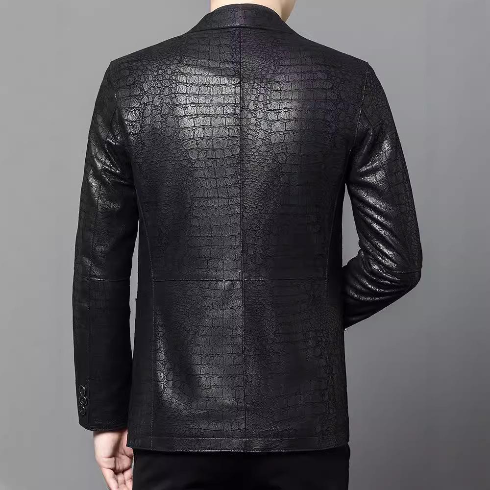Leather Sheepskin Suit Collar Crocodile Jacket Men's Leather Leather Suit Collar Casual Jacket