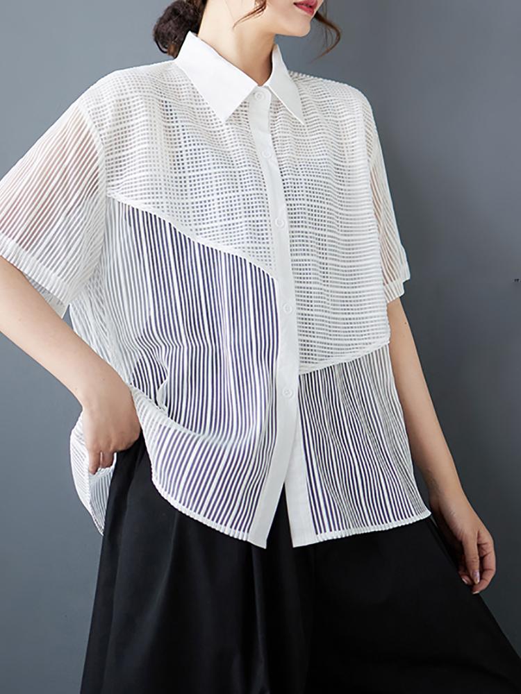 Xitao Повседневная свободная блузка однотонного цвета с отложным воротником GMM1086