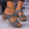 Women's Chunky Heel Sandals Solid Color Open-toe High Heels ,Women's Chunky Heel Sandals, Casual Open-toe Summer Shoes