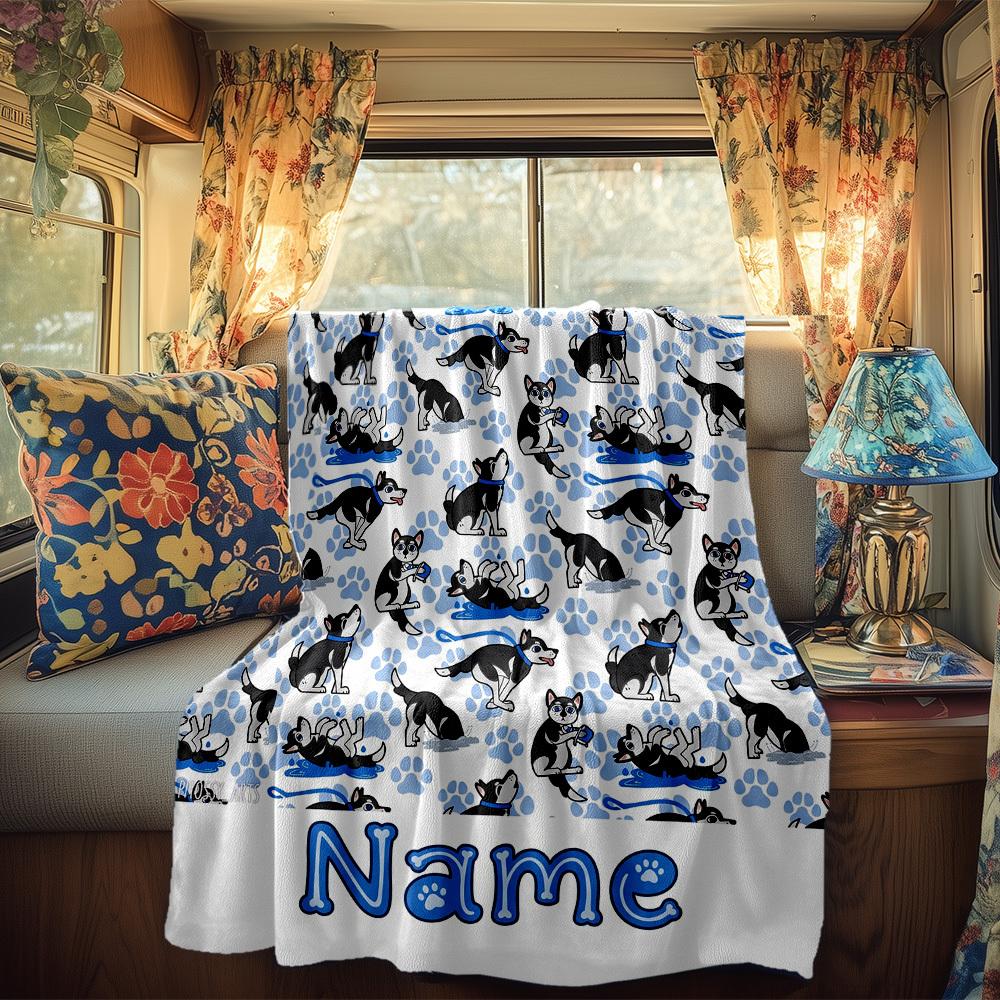 Cute Dog Pattern Rv Customize Your Name Blanket Comfortable Soft Lightweight Perfect For Travel Camping Picnics Sofas Rvs Beds Living Rooms Giftst2